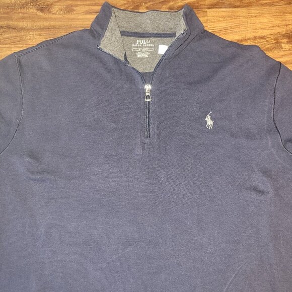 Polo Ralph Lauren Shirt Mens Medium Navy Blue 1/4 Zip Up Pullover Viscose Blend - Picture 13 of 16